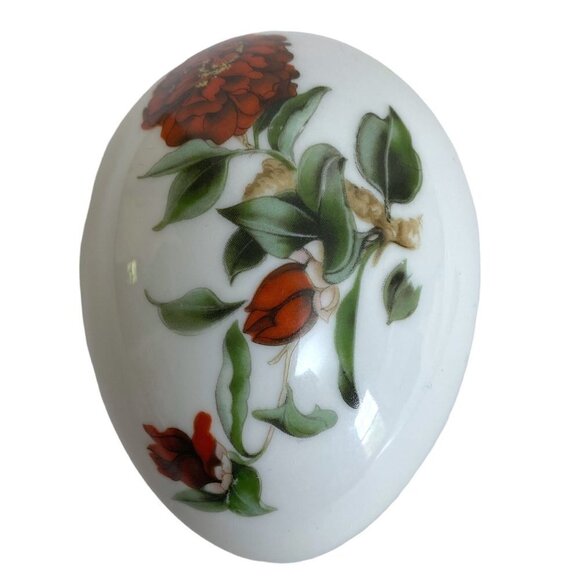 Limoges Porcelain Box Rochard France Red Poppies Egg Shape Trinket Box - Picture 1 of 15